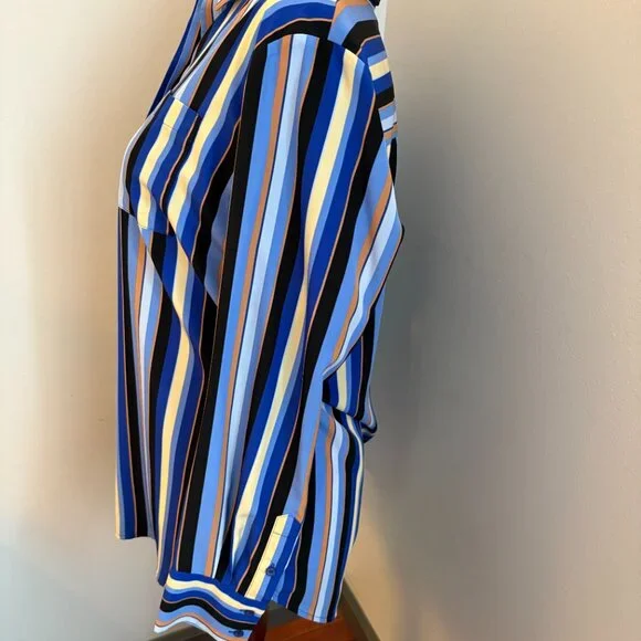 Nine West Striped Blouse Blue Multi-Color Women's Large - Picture 4 of 9
